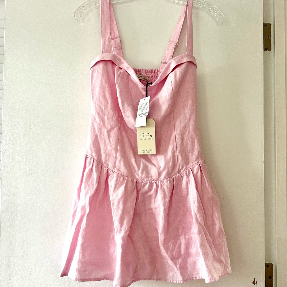 NWT Abercrombie & Fitch Linen Collection Soft Pink Skort Mini Dress Size MP